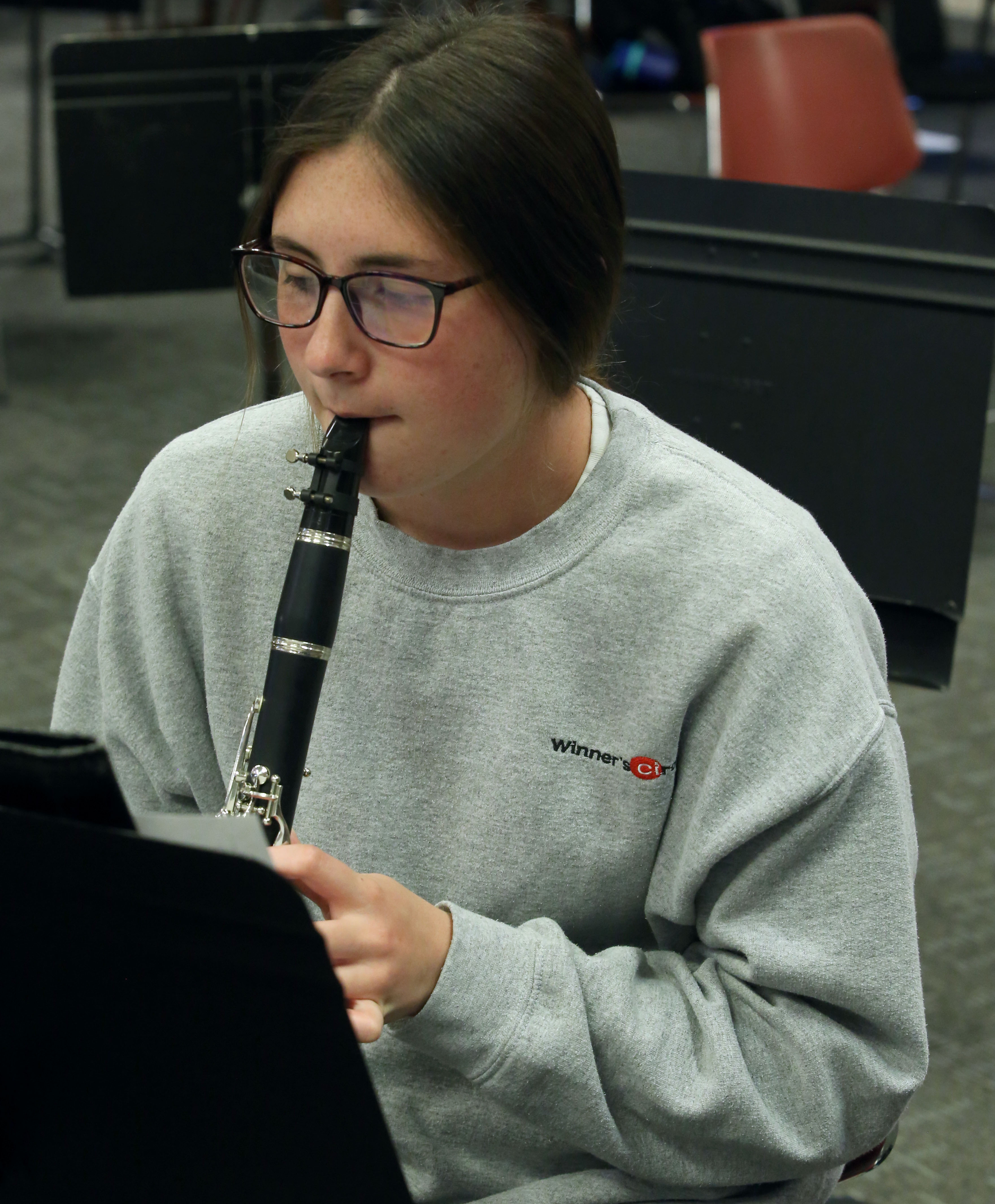 student playing the clarinet