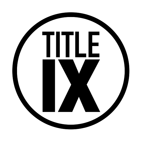 A blue circle with the white text "Title IX" in the center on a white background.