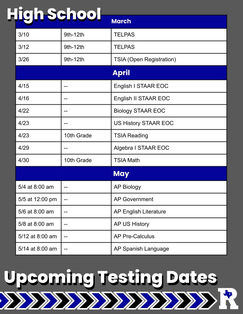 spring testing date flyer high school