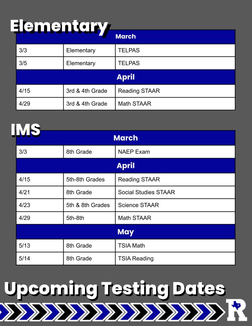 spring testing date flyer elementary and IMS
