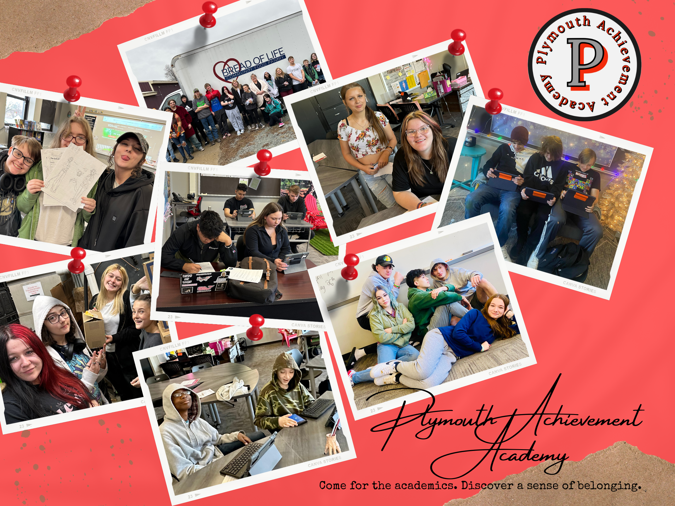 photos from plymouth achievement academy that look like they are hanging on a cork board