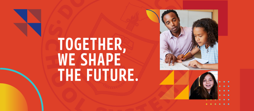 together we shape the future graphic with pics of students & teachers
