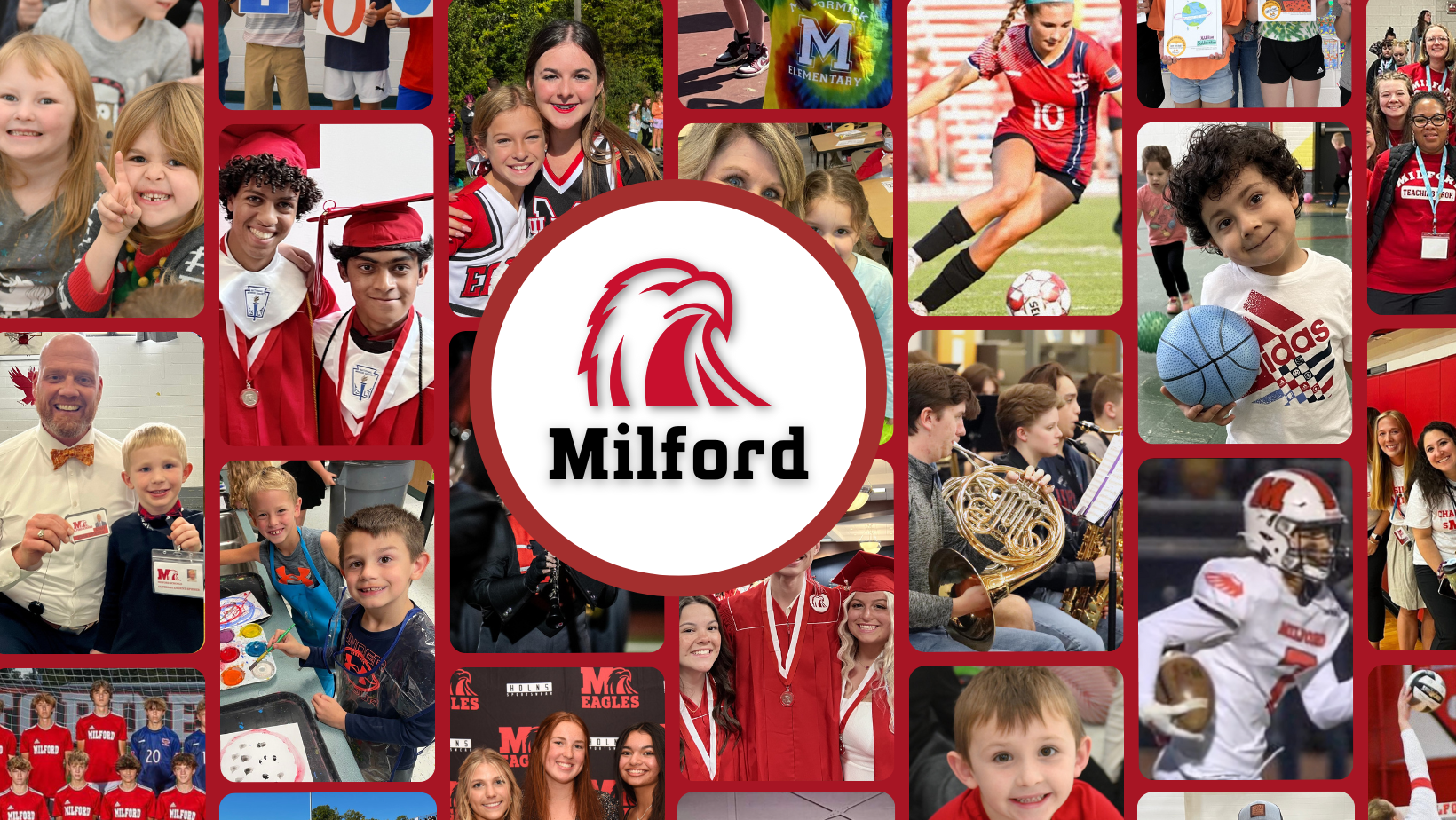 phot collage of Milford students and staff 