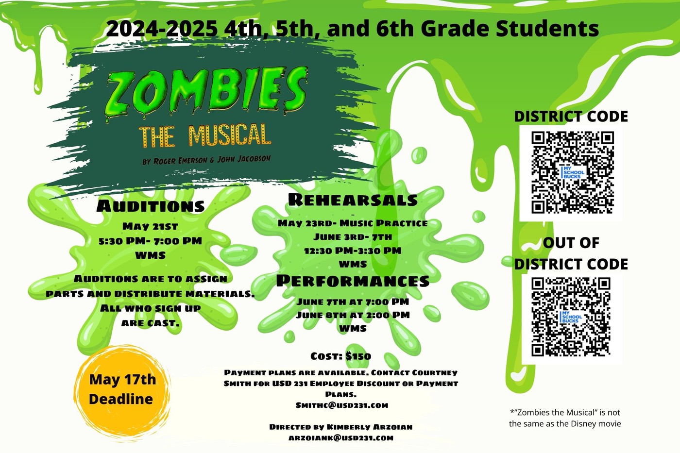 Zombies the Musical theater enrollment information