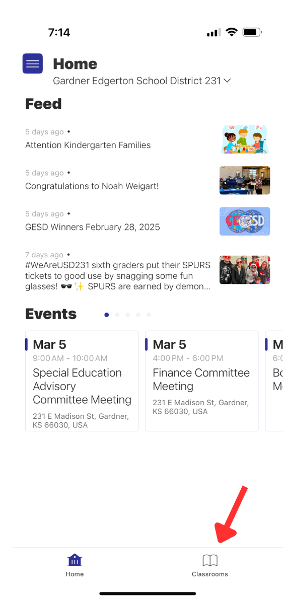 USD231 app homepage with rooms toggle