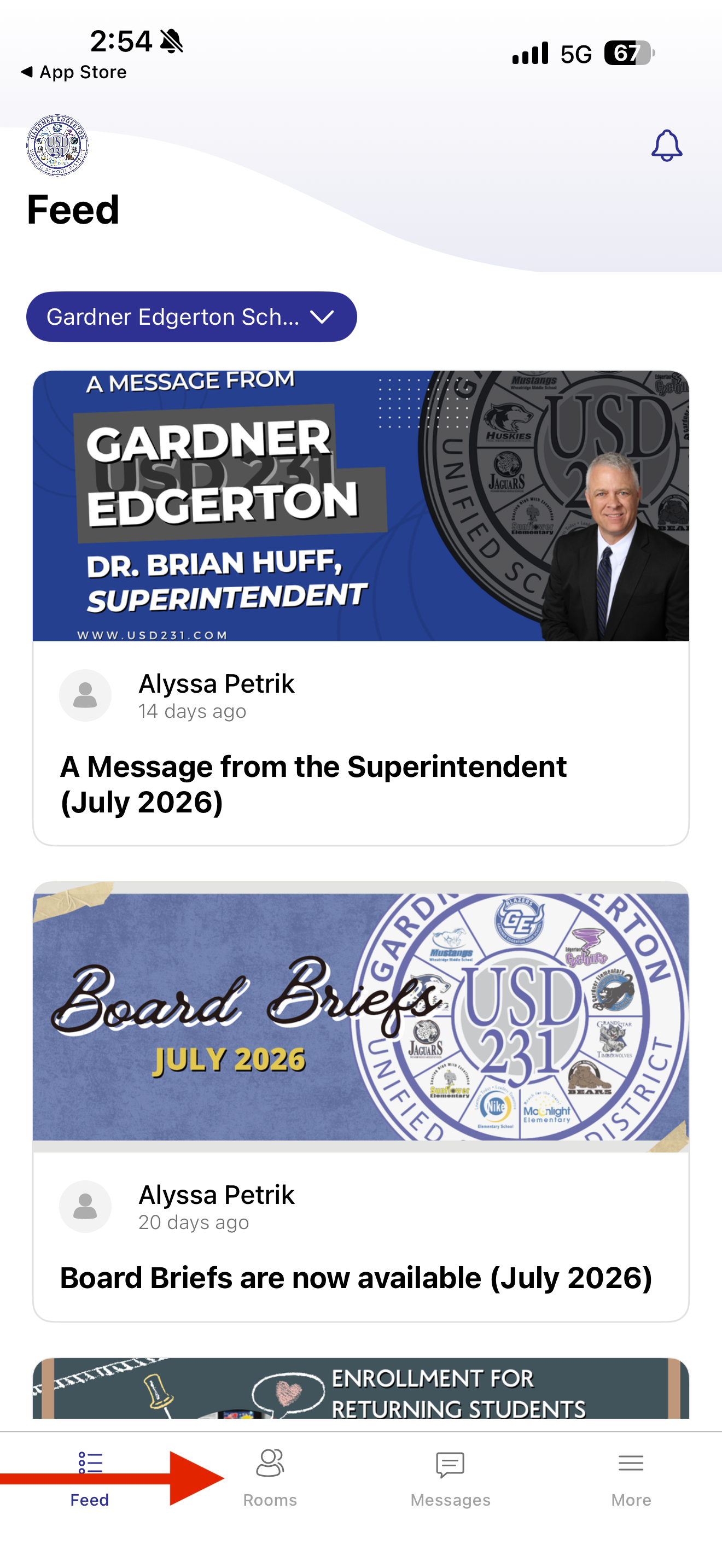 USD231 app homepage with rooms toggle