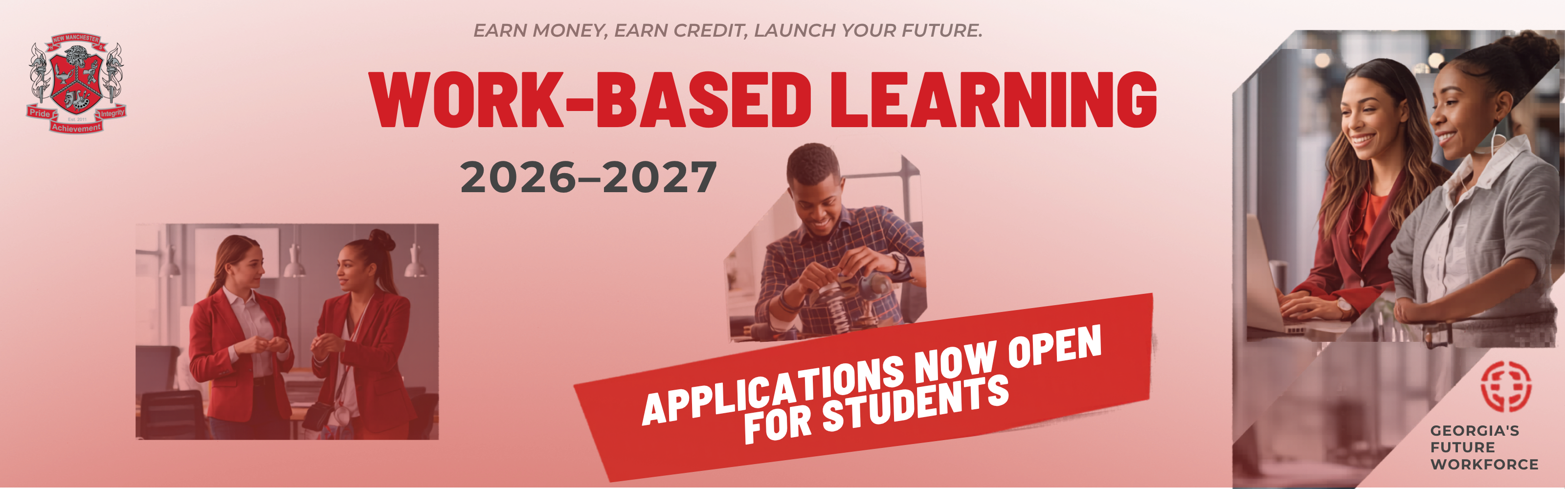 Collage of confident students in professional environments used to promote work-based learning applications 2026-2027.