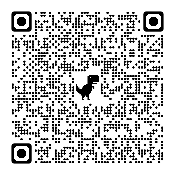 A QR code with a small dinosaur icon in the center.
