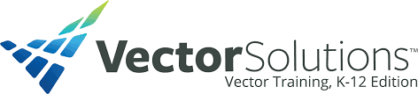 The image shows the logo of Vector Solutions, featuring a stylized blue and green arrow design and the company name.