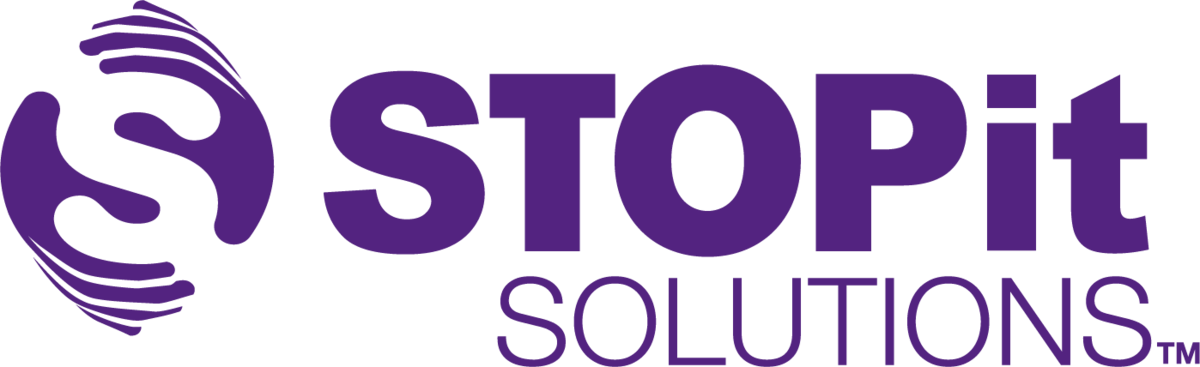 The image shows the logo of STOPit Solutions, featuring a purple stylized hand and the company name in bold purple letters.