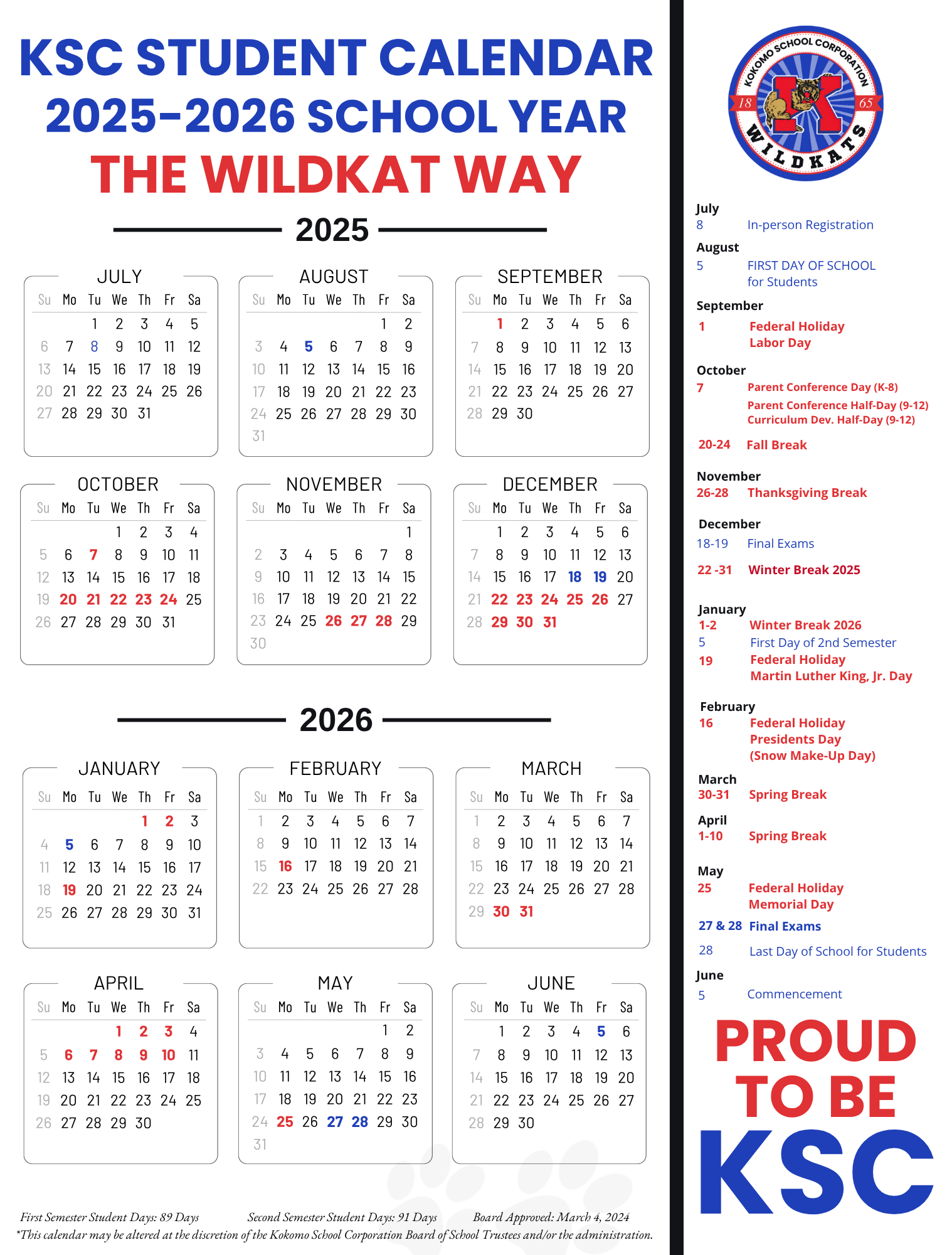Student District calendar 25-26