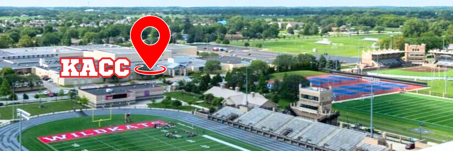high school campus aerial view with athletic complex