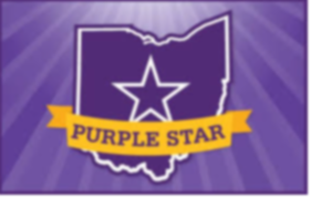 Shape of Ohio with start and gold banner that read purple star