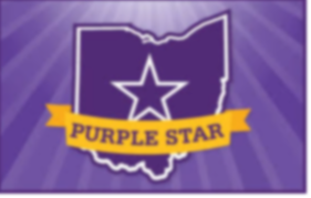 Shape of Ohio with start and gold banner that read purple star