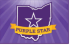 Shape of Ohio with start and gold banner that read purple star