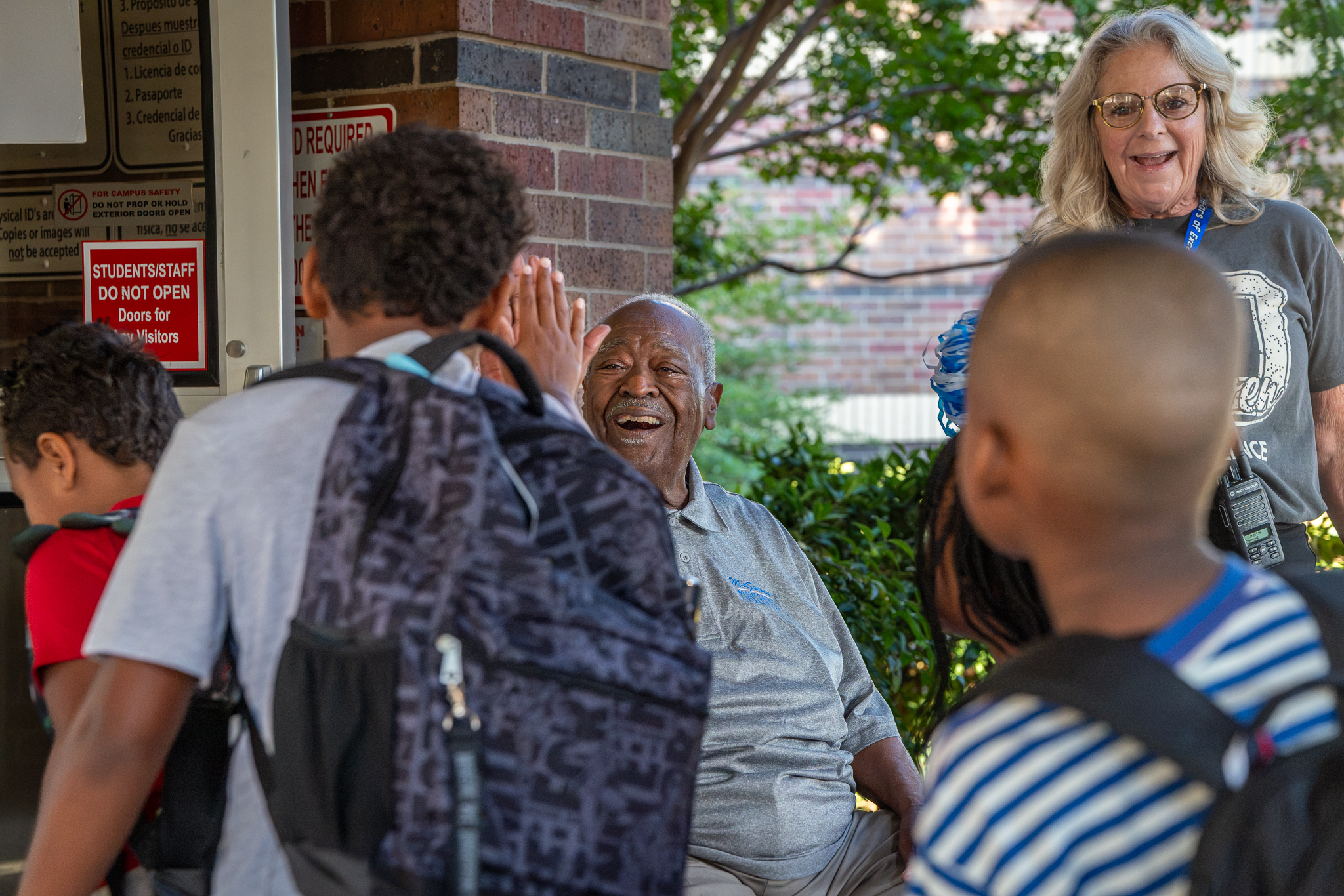 Mr. McGowen greets students