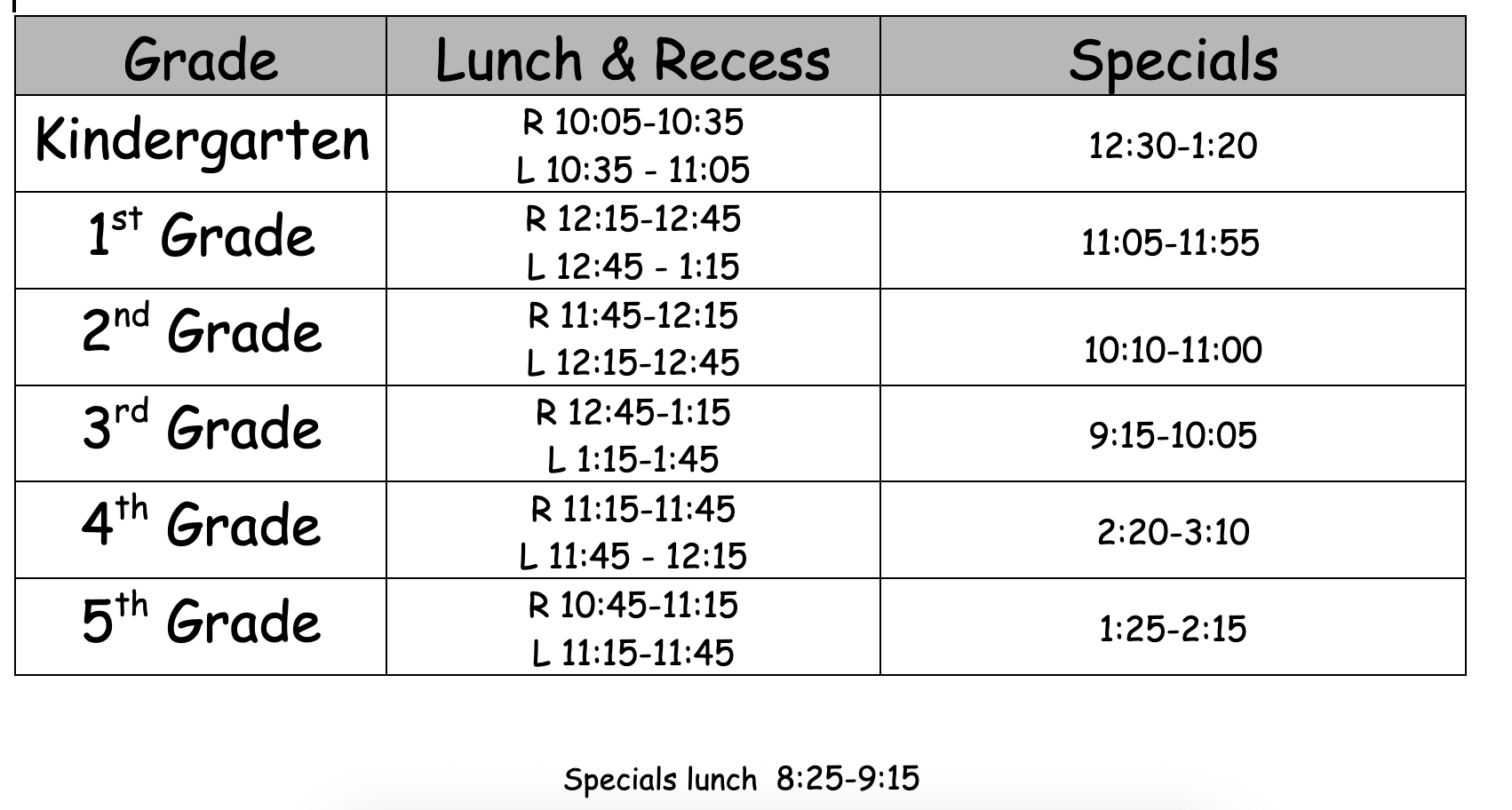 Master Schedule