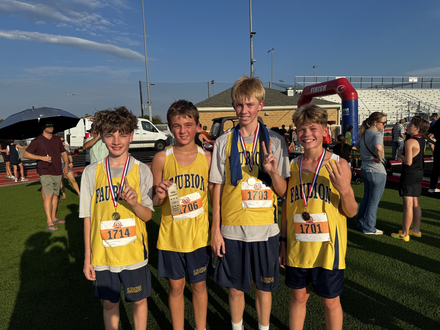Students at Cross Country Race wearing medals