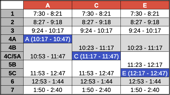 bell schedule