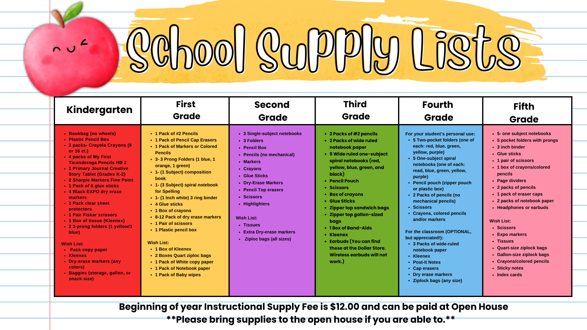 School Supply List-English