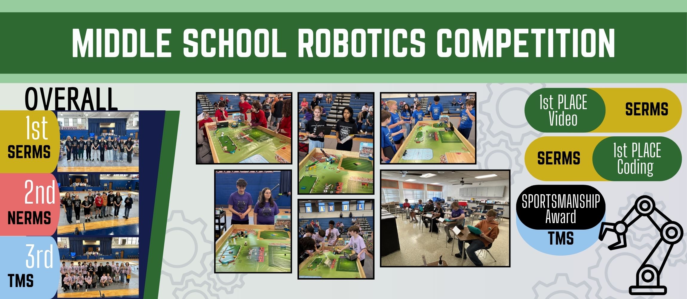 RCSS middle schools gathered at Randleman Middle School on Friday, March 27, for the BrickEd Robotics Competition. Students arrived ready to compete, showcasing the results of their hard work, creativity, and problem-solving skills. Throughout the event, teams demonstrated impressive collaboration and innovation as they navigated challenges and put their designs to the test. Congratulations to SERMS for earning first place, followed by NERMS in second place and TMS in third place. The competition highlighted not only technical ability, but also perseverance and teamwork, making it a rewarding experience for all involved.