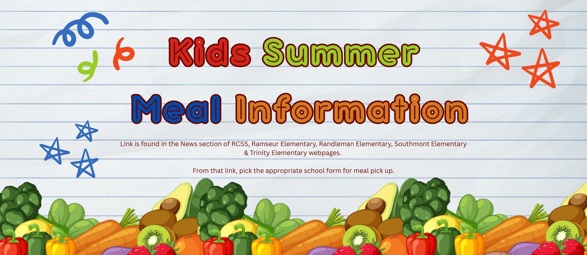 Link is found in the News section of RCSS, Ramseur Elementary, Randleman Elementary, Southmont Elementary &amp; Trinity Elementary webpages.  From that link, pick the appropriate school form for meal pick up.