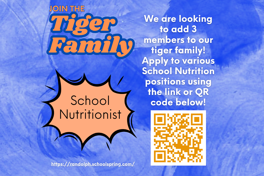 We are looking to add 3 members to our tiger family! Apply to various School Nutrition positions using the link or QR code below!