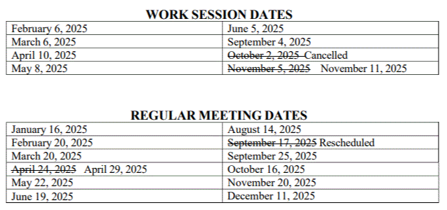 Photo showing meeting dates