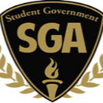 Logo for Student Government Association: A shield-shaped emblem with the letters "SGA" in bold font, surrounded by laurel wreaths.