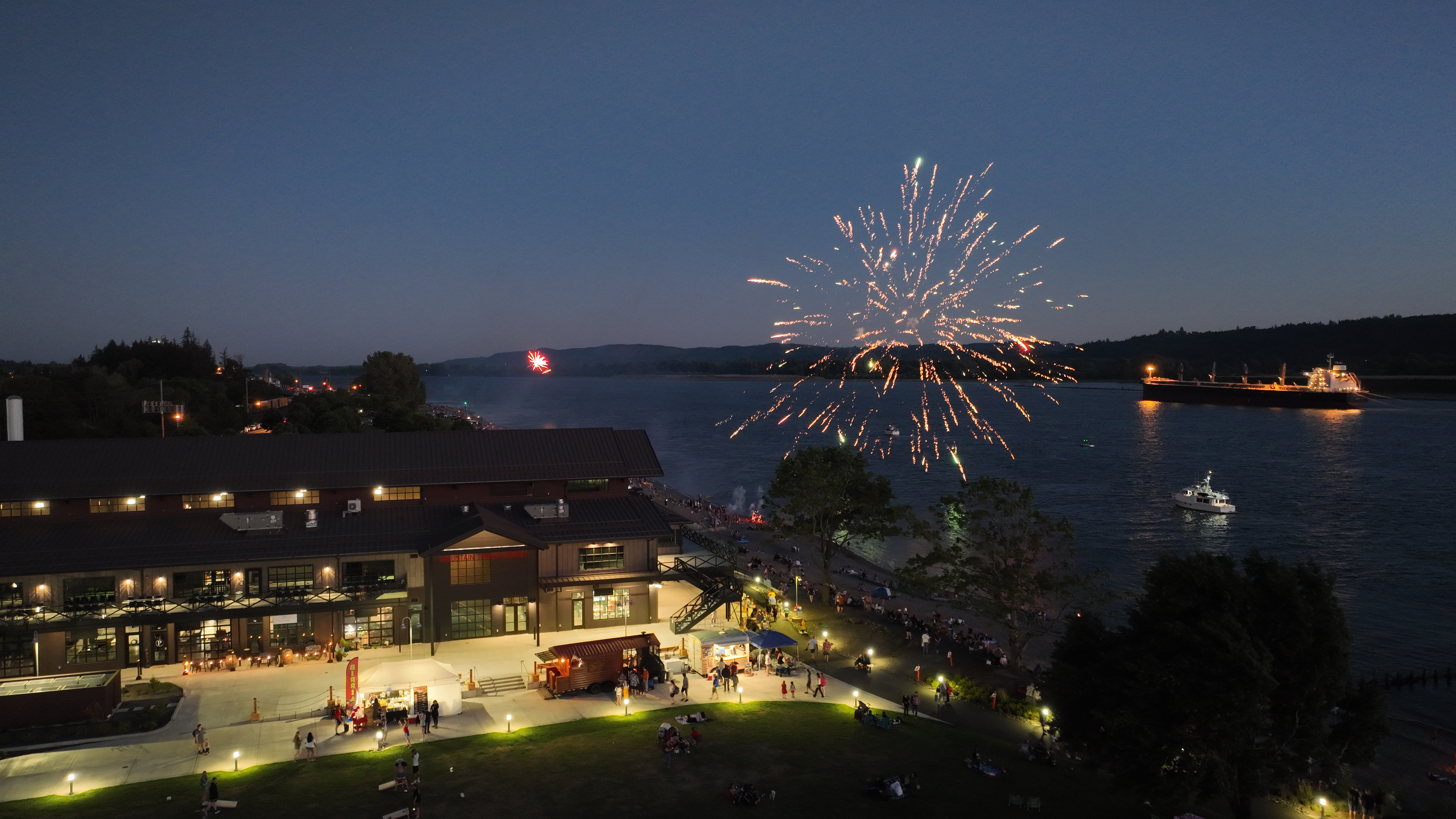 fireworks over the Columbia River on the 4th of July