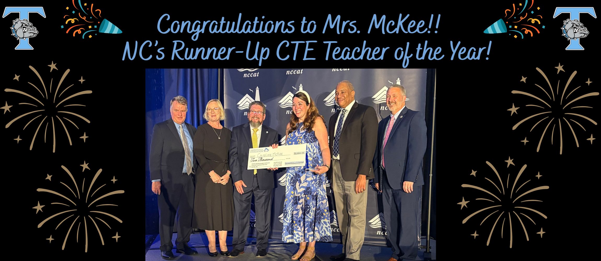McKee celebrating Runner-up NC Teacher of the year