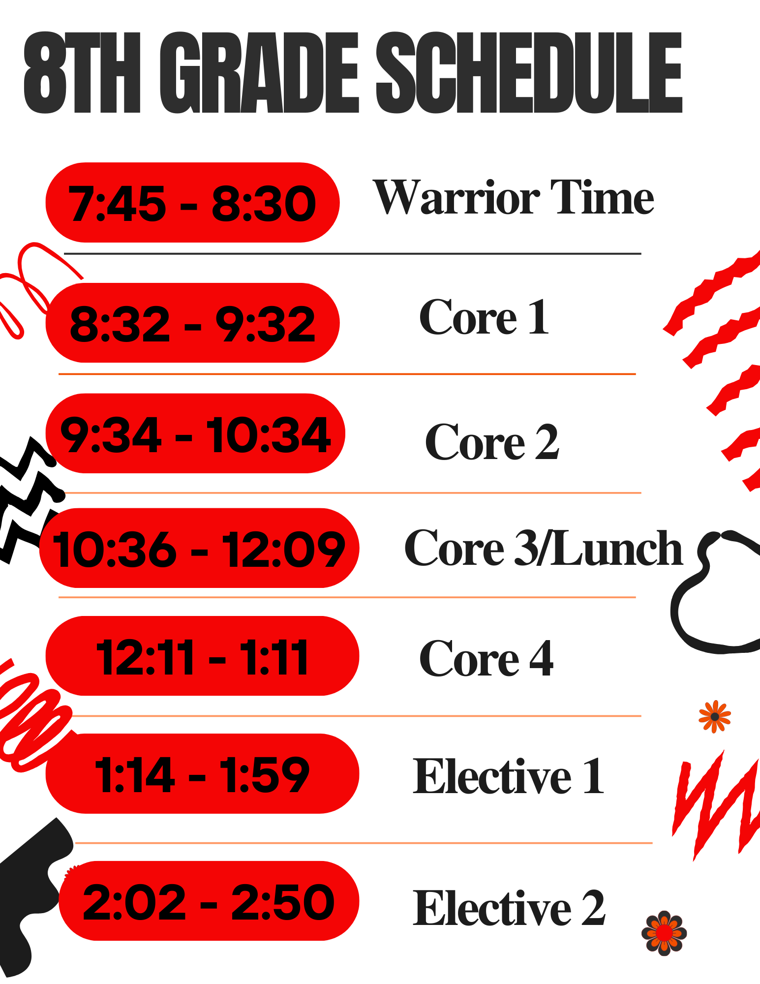 8th Grade Schedule