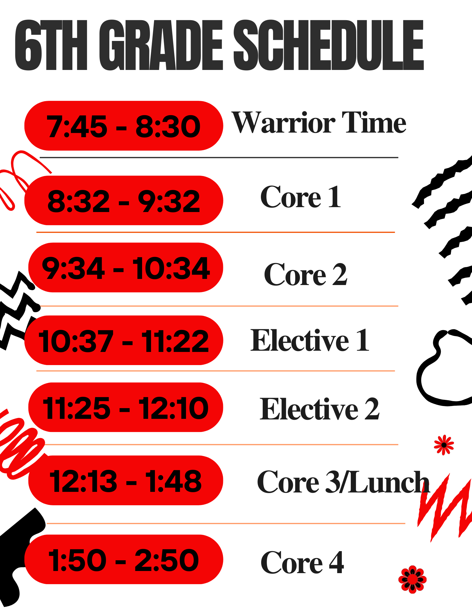 6th grade schedule