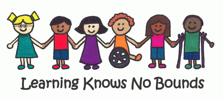 cartoon children holding hands with text "Learning Knows No bounds"