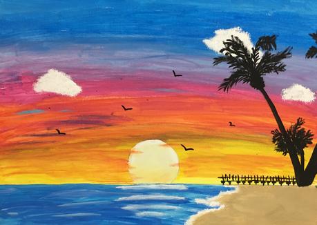 beach painting with the sunset and ocean