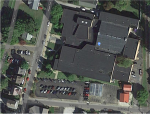 ariel view of the school and the parking lot