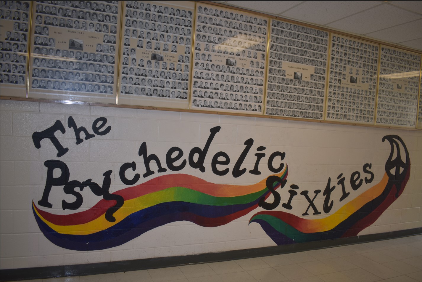 Wall Mural that says "psychedelic sixties".