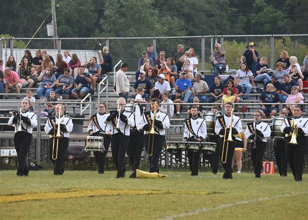 Band performing on football field