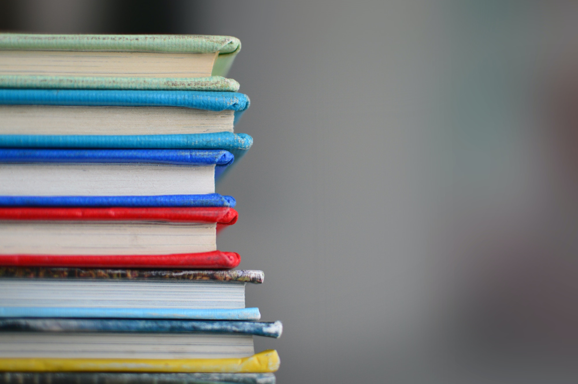 Stack of colorful books.