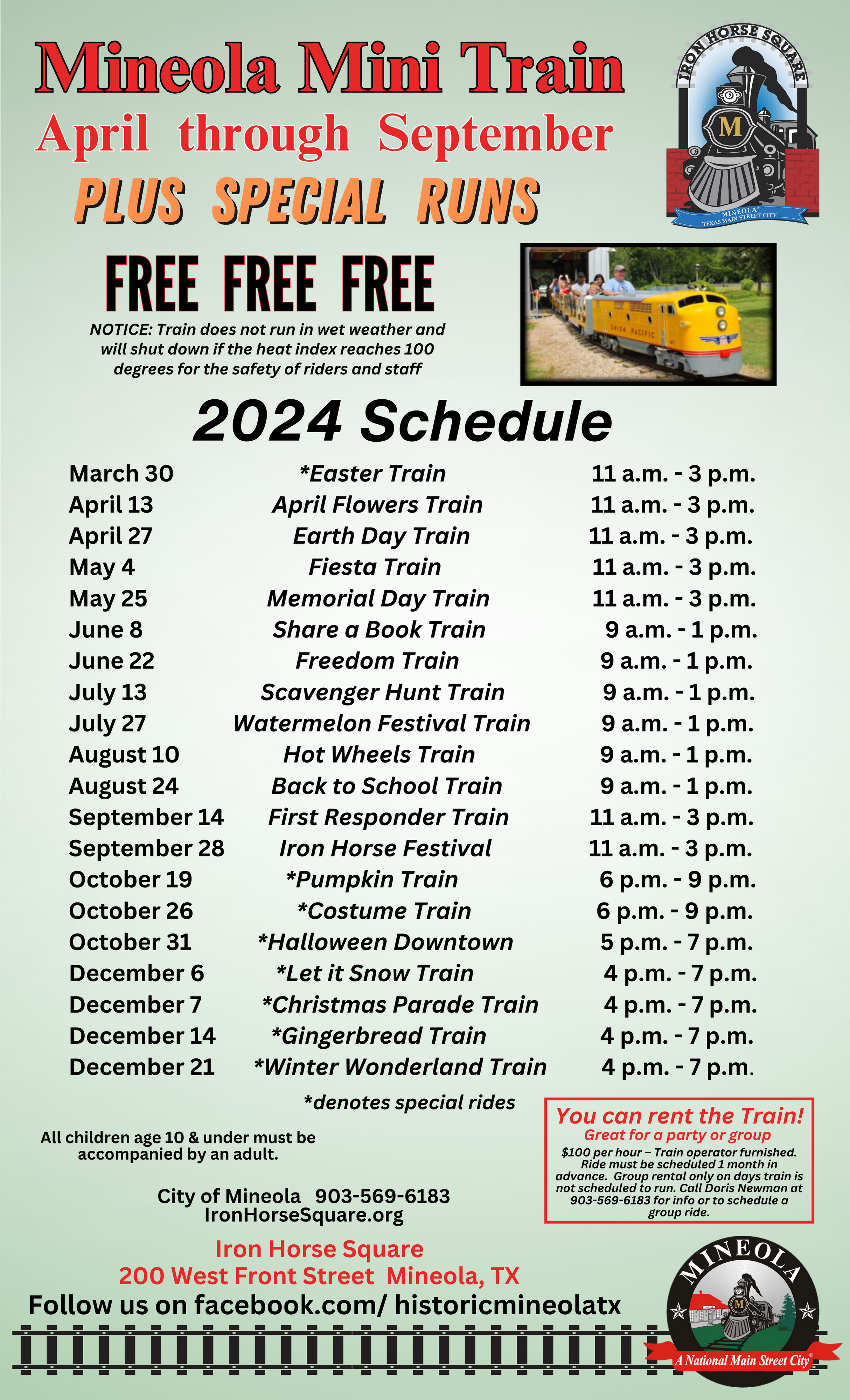 mini train schedule 2024