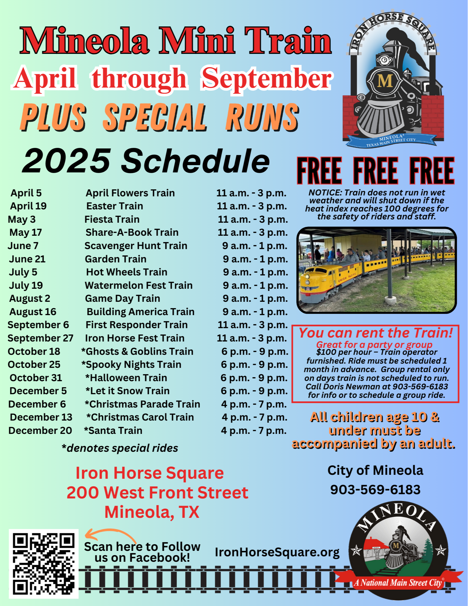 Mineola Mini Train Schedule
