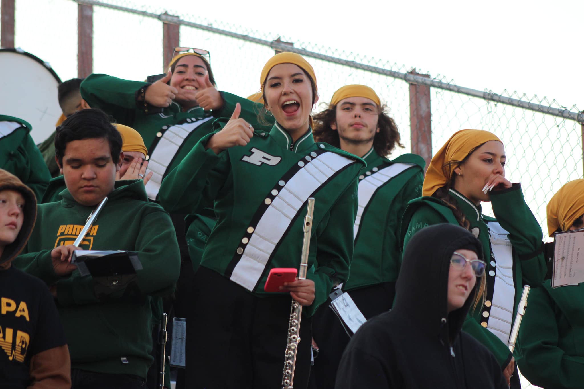 Band students in football stadium