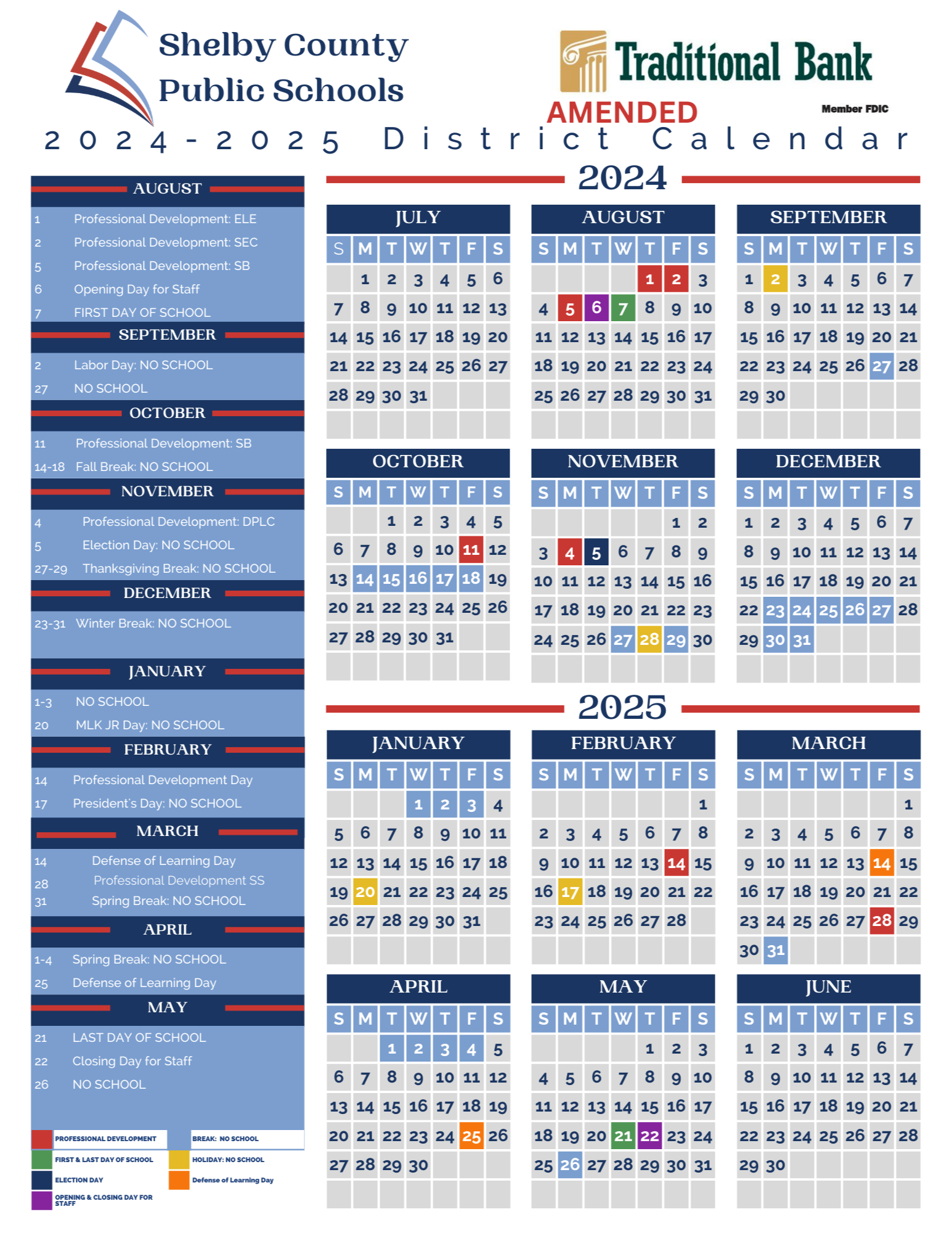 20242025 School Calendar (English) Shelby County Public Schools