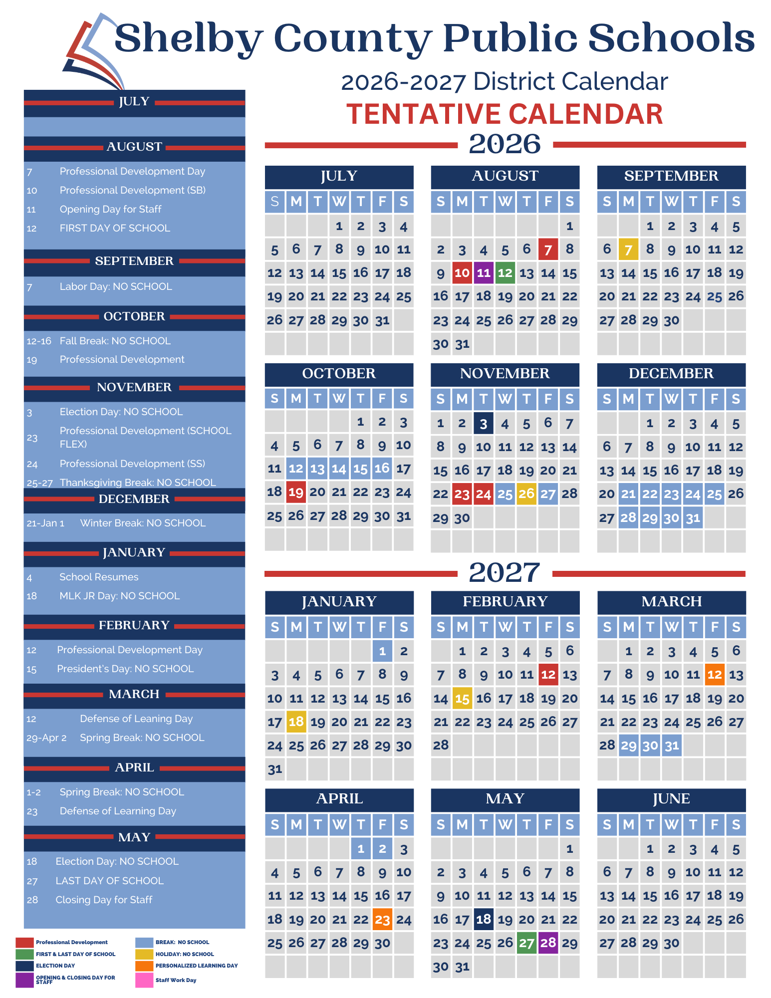 the 2026-2027 tentative calendar