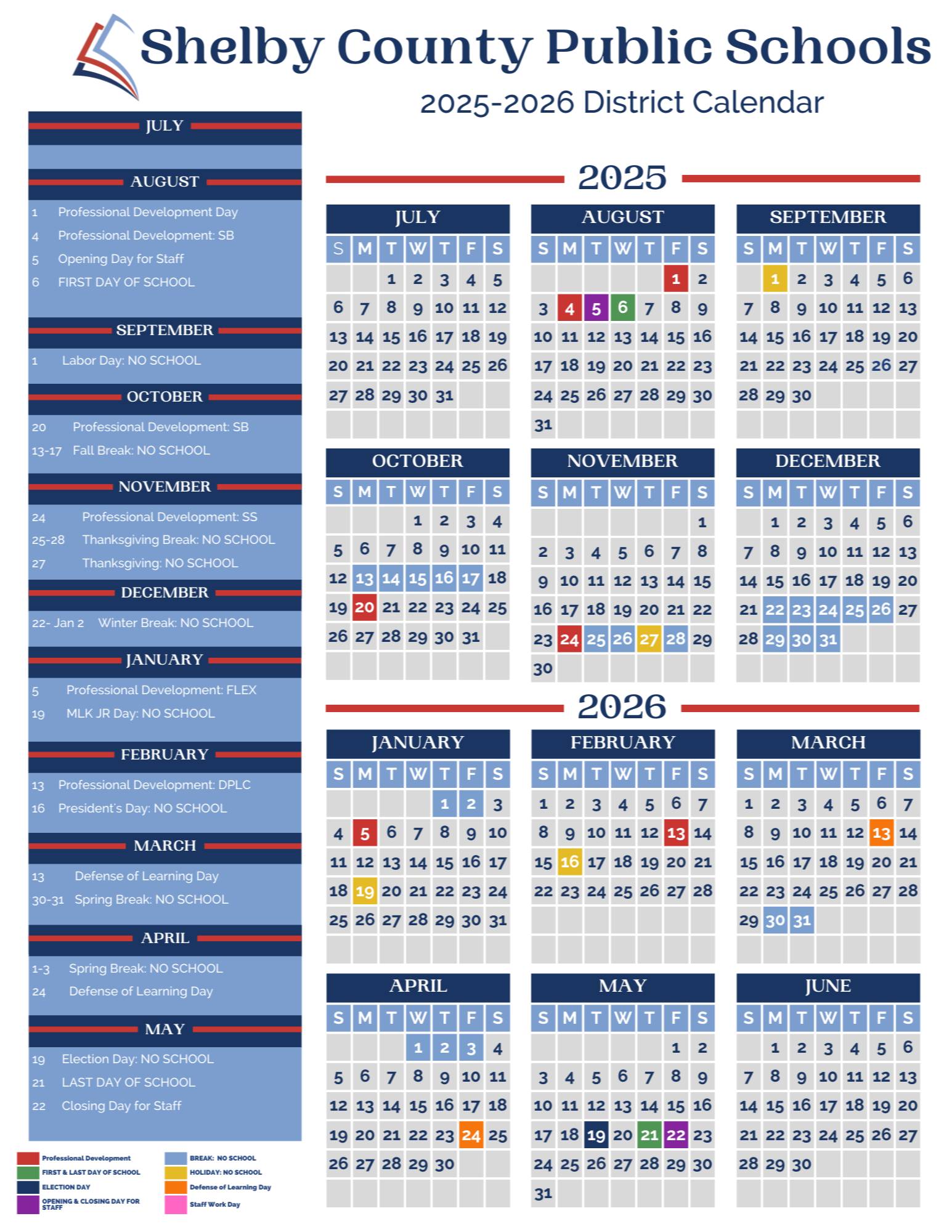  2025-2026 school calendar in English
