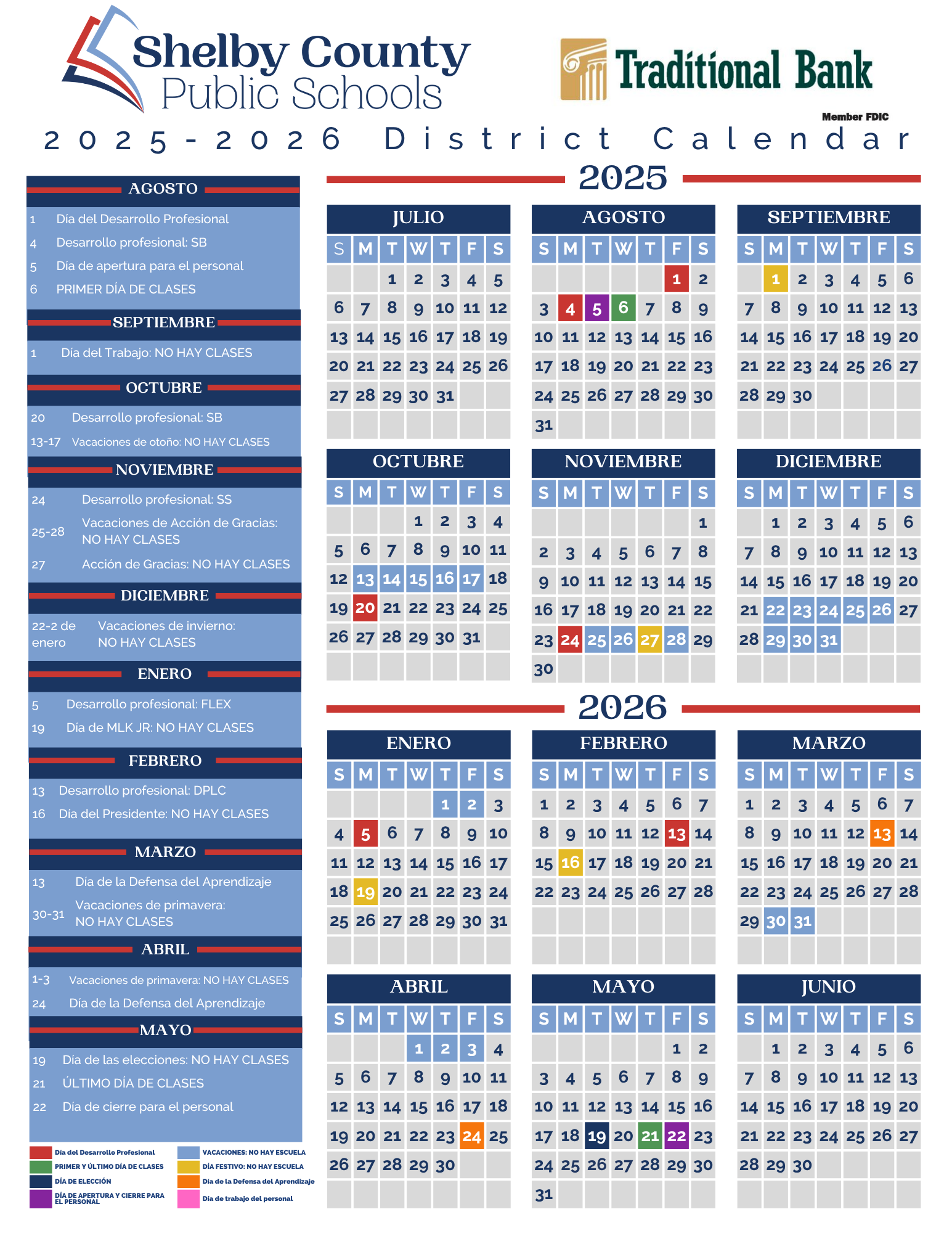 2025-2026 calendar in spanish