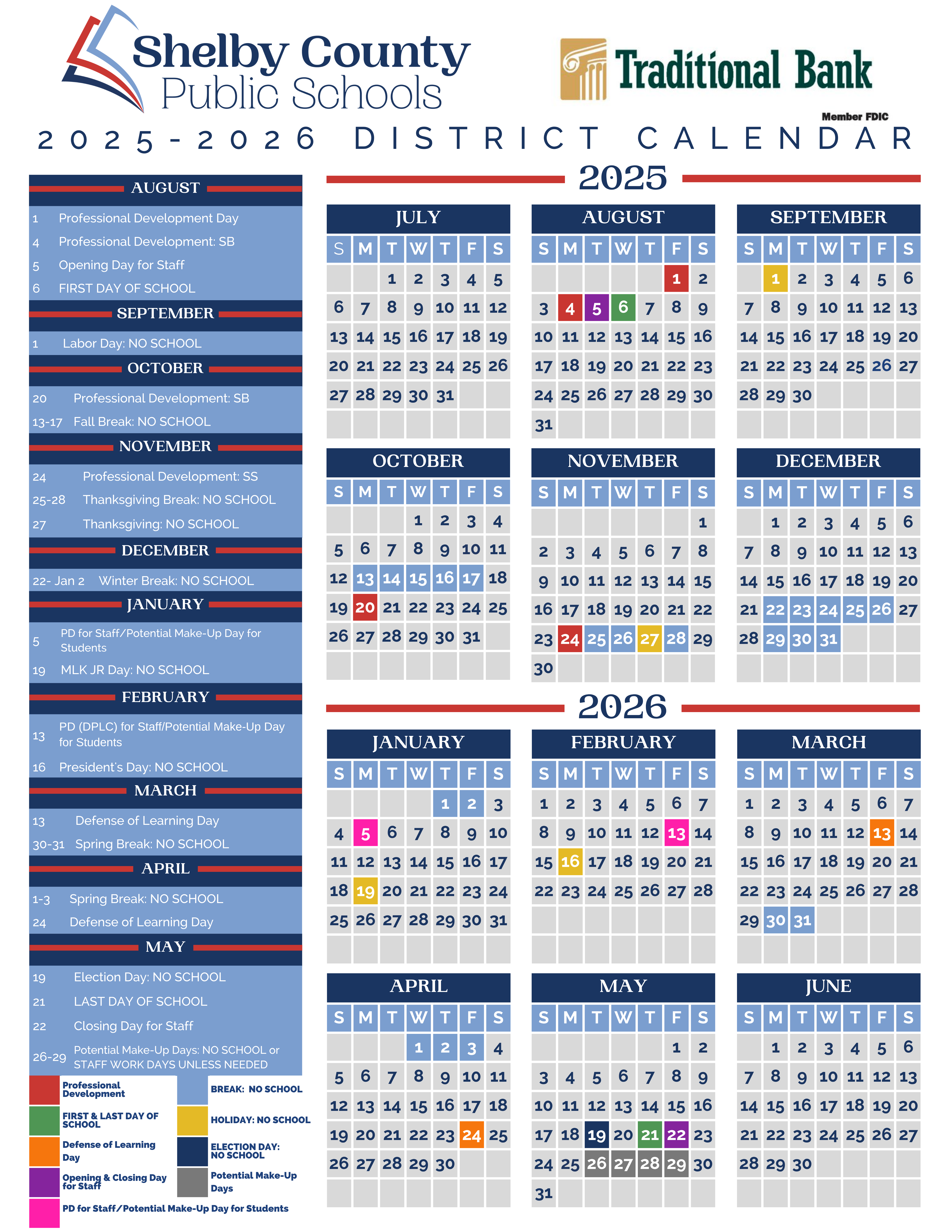  2025-2026 school calendar in English