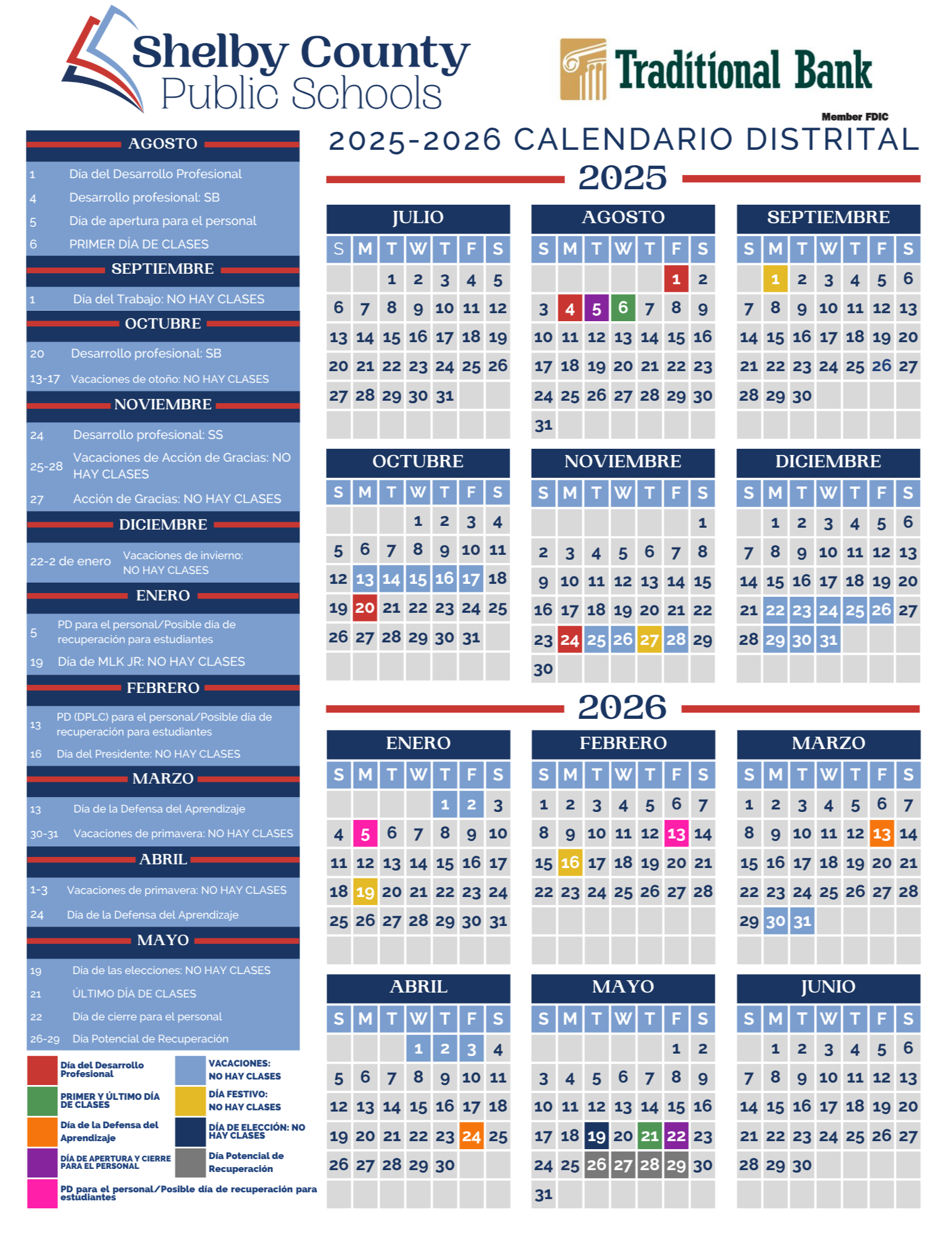 2025-2026 calendar in spanish