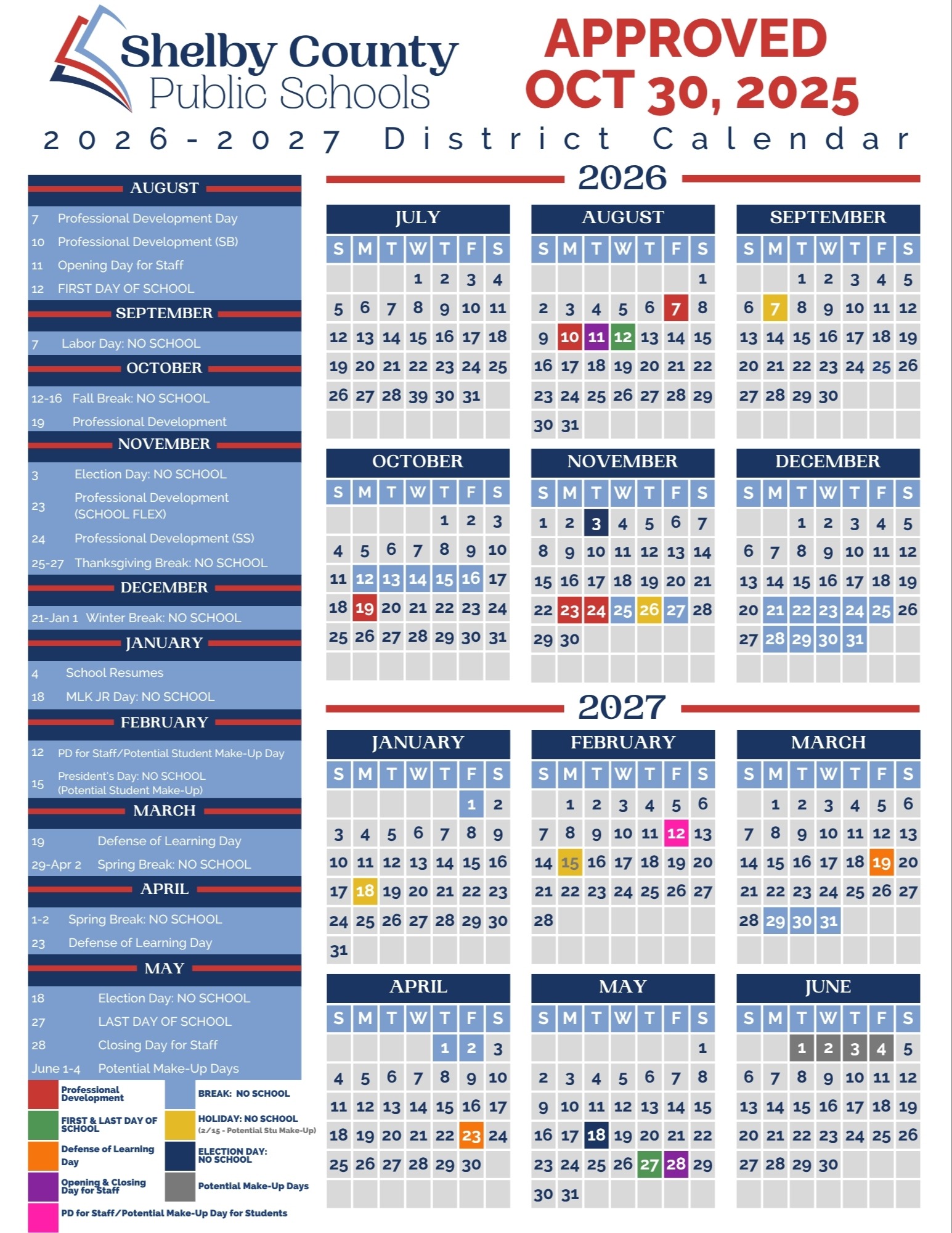 the 2026-2027 working calendar