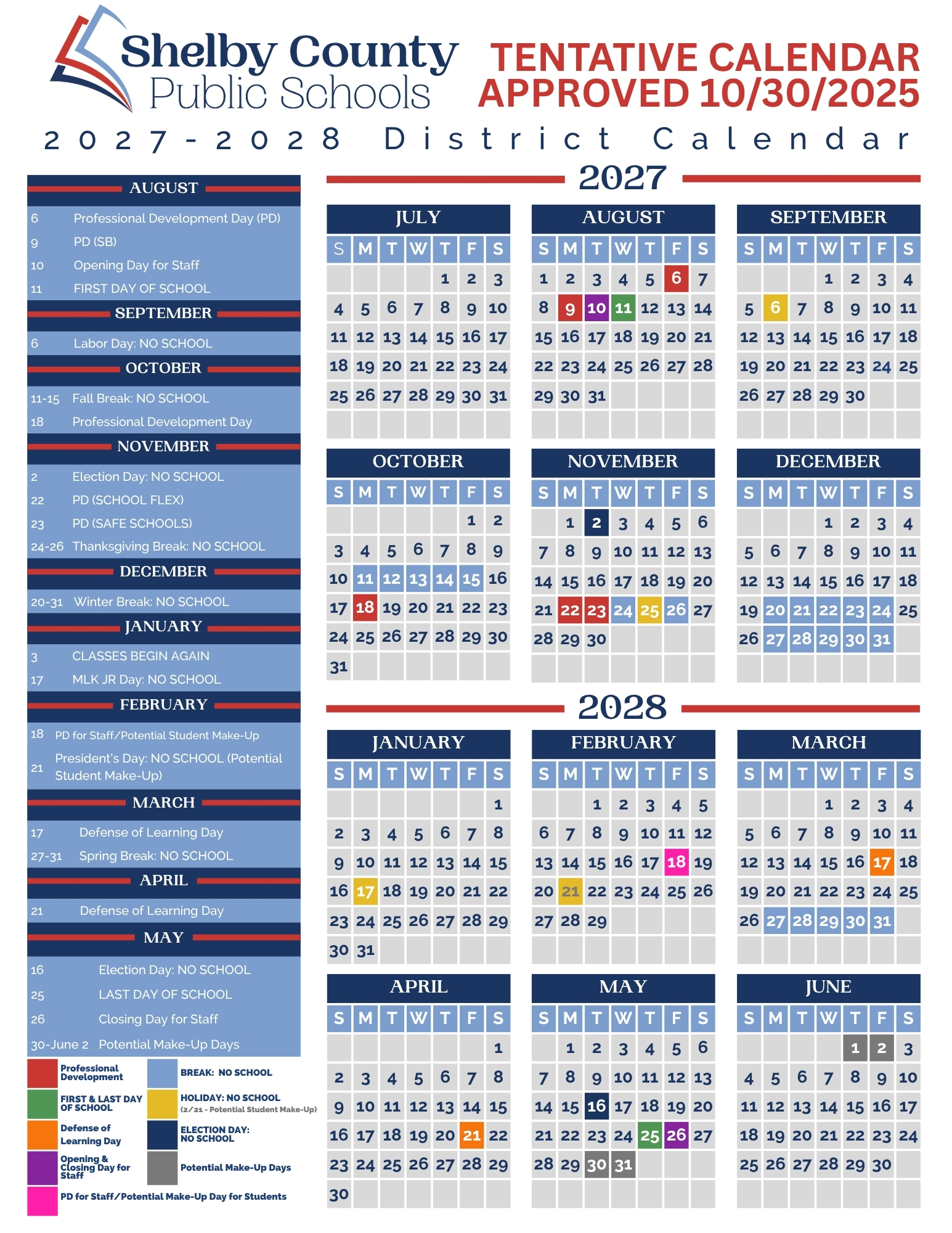 SCPS 27-28 Tentative Calendar as approved 10/30/2025